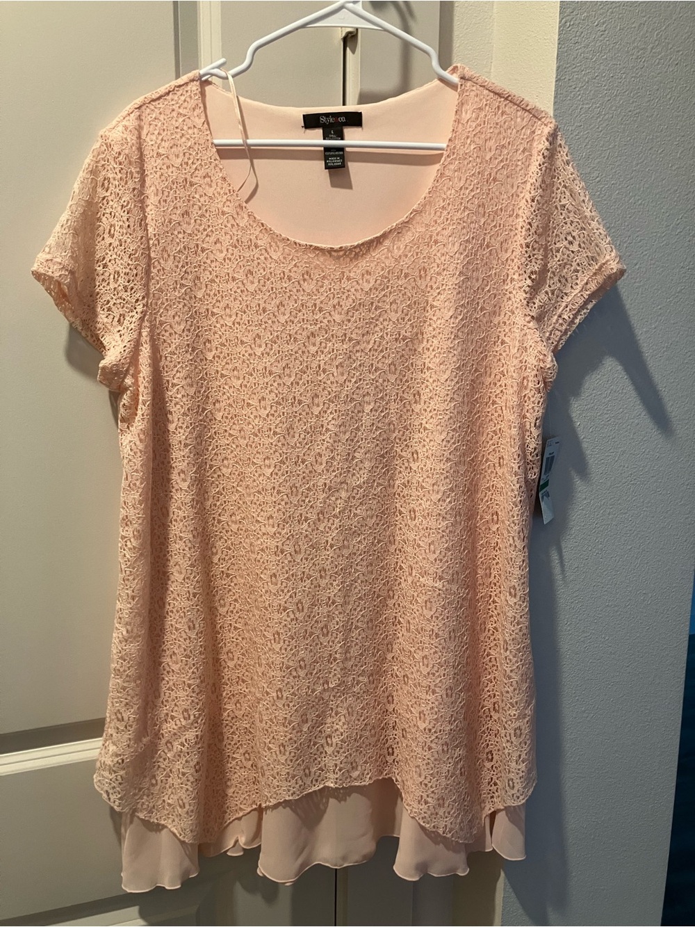 Link Peach Lace Layered Short Sleeve Tunic